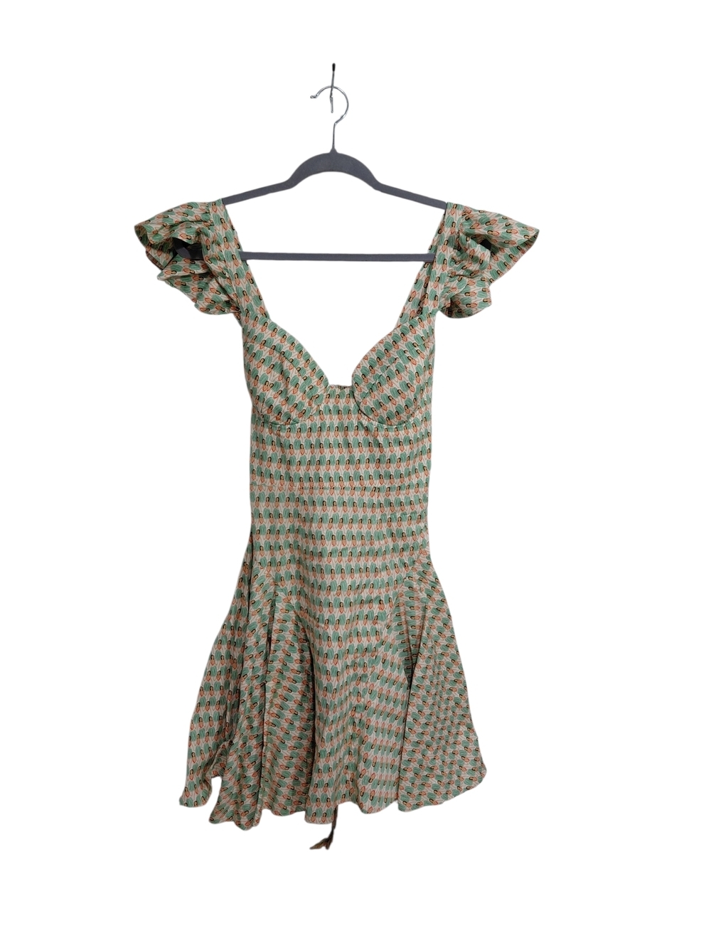 Petersyn Green & Tan Patterned Flutter-Sleeve Mini Dress